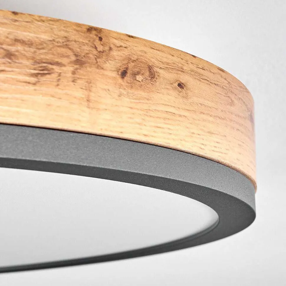 Plafonnier Salmi Led Anthracite, Brun, Couleur Bois, Noir, 1 Lumiere, Telecommandes