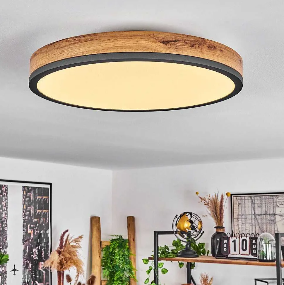 Plafonnier Salmi Led Anthracite, Brun, Couleur Bois, Noir, 1 Lumiere, Telecommandes