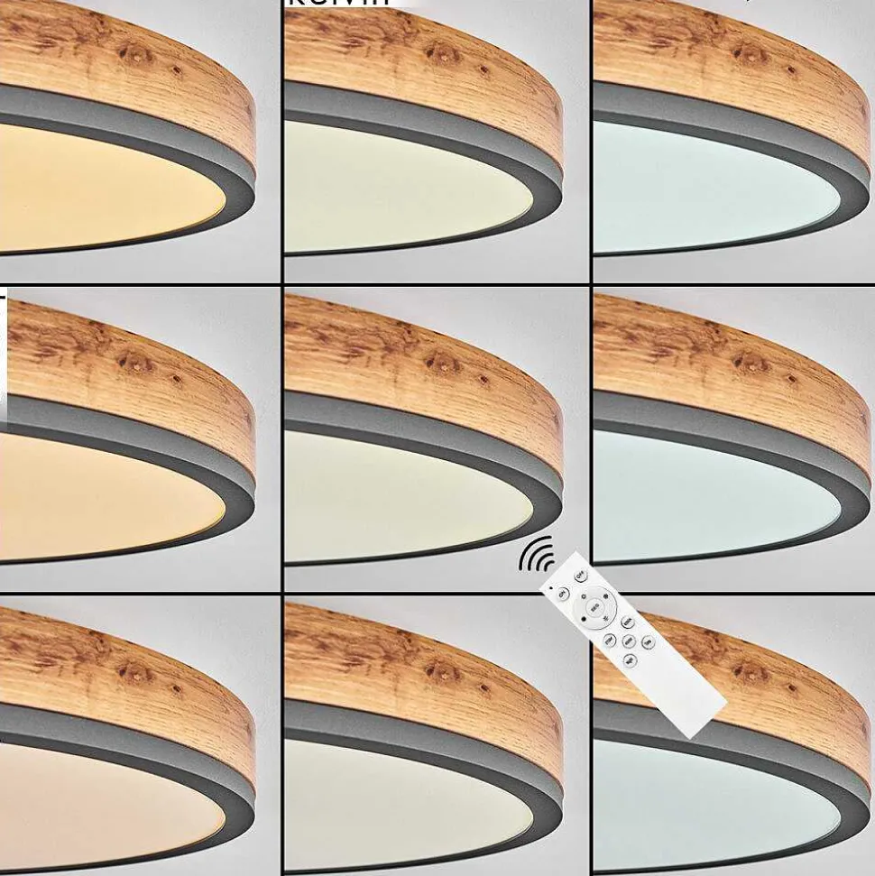 Plafonnier Salmi Led Anthracite, Brun, Couleur Bois, Noir, 1 Lumiere, Telecommandes