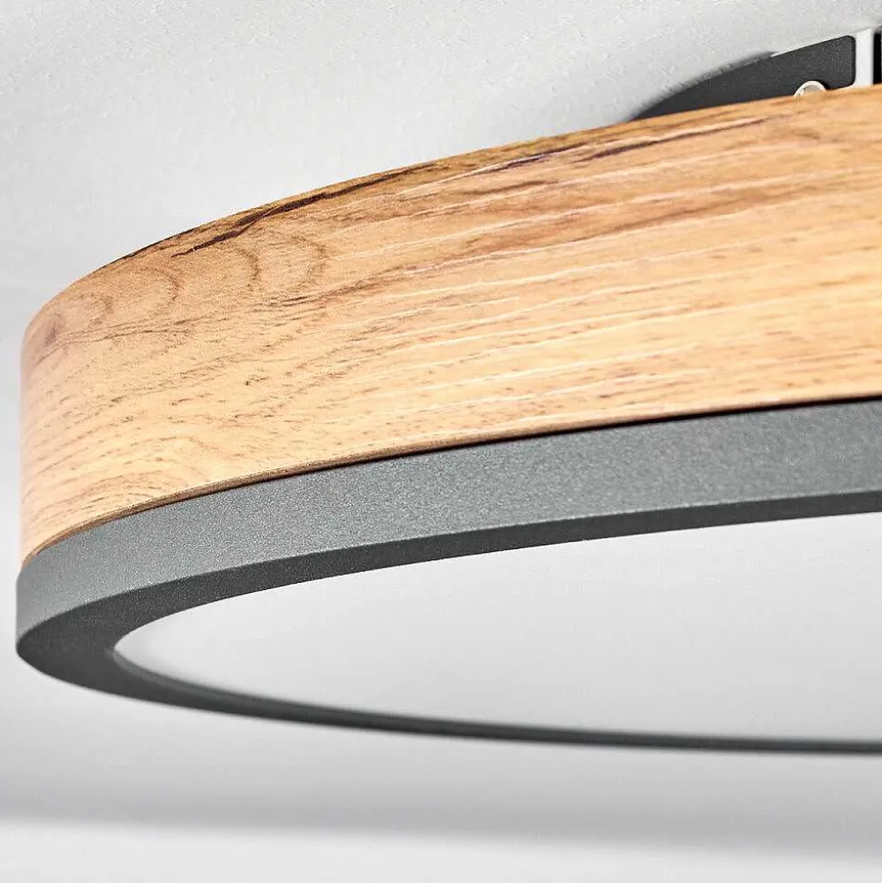 Plafonnier Salmi Led Anthracite, Brun, Couleur Bois, Noir, 1 Lumiere, Telecommandes