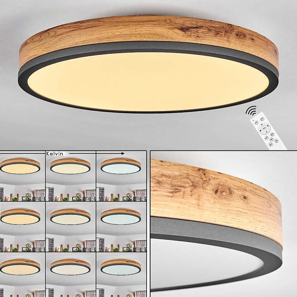 Plafonnier Salmi Led Anthracite, Brun, Couleur Bois, Noir, 1 Lumiere, Telecommandes