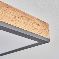 Plafonnier Salmi Led Brun, Couleur Bois, Noir, 1 Lumiere, Telecommandes