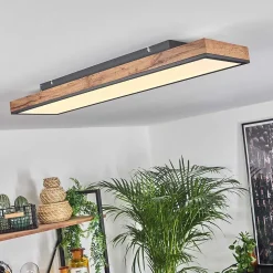 Plafonnier Salmi Led Brun, Couleur Bois, Noir, 1 Lumiere, Telecommandes