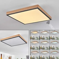 Plafonnier Salmi Led Brun, Couleur Bois, Noir, 1 Lumiere, Telecommandes
