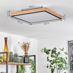 Plafonnier Salmi Led Brun, Couleur Bois, Noir, 1 Lumiere, Telecommandes