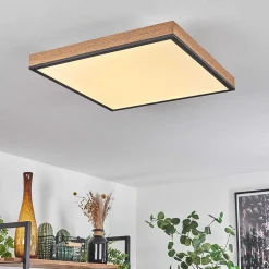 Plafonnier Salmi Led Brun, Couleur Bois, Noir, 1 Lumiere, Telecommandes