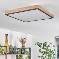 Plafonnier Salmi Led Brun, Couleur Bois, Noir, 1 Lumiere, Telecommandes