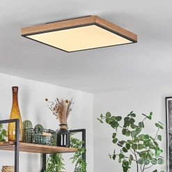 Plafonnier Salmi Led Brun, Couleur Bois, Noir, 1 Lumiere, Telecommandes