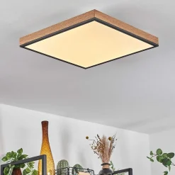 Plafonnier Salmi Led Brun, Couleur Bois, Noir, 1 Lumiere, Telecommandes