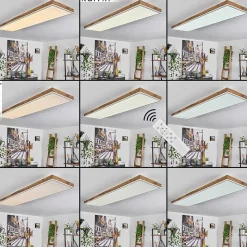 Plafonnier Salmi Led Brun, Couleur Bois, Blanc, 1 Lumiere, Telecommandes