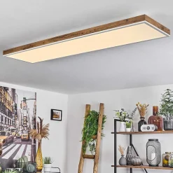 Plafonnier Salmi Led Brun, Couleur Bois, Blanc, 1 Lumiere, Telecommandes