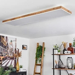 Plafonnier Salmi Led Brun, Couleur Bois, Blanc, 1 Lumiere, Telecommandes