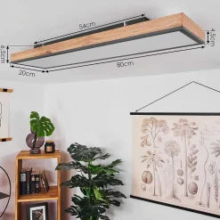 Plafonnier Salmi Led Couleur Bois, Noir, Blanc, 1 Lumiere