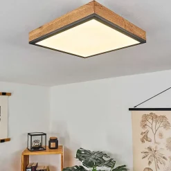 Plafonnier Salmi Led Couleur Bois, Noir, Blanc, 1 Lumiere