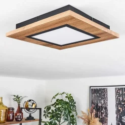 Plafonnier Salmi Led Couleur Bois, Noir, 1 Lumiere