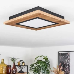 Plafonnier Salmi Led Couleur Bois, Noir, 1 Lumiere