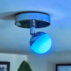 Plafonnier Sanchequias Led Chrome, 1 Lumiere, Telecommandes, Changeur De Couleurs