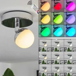 Plafonnier Sanchequias Led Chrome, 1 Lumiere, Telecommandes, Changeur De Couleurs
