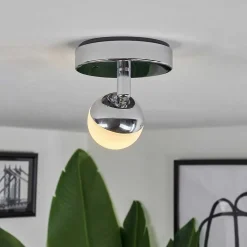 Plafonnier Sanchequias Led Chrome, 1 Lumiere, Telecommandes, Changeur De Couleurs