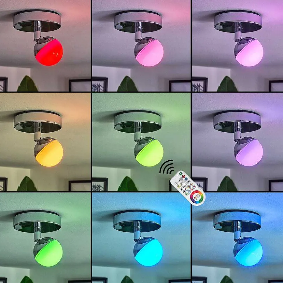 Plafonnier Sanchequias Led Chrome, 1 Lumiere, Telecommandes, Changeur De Couleurs