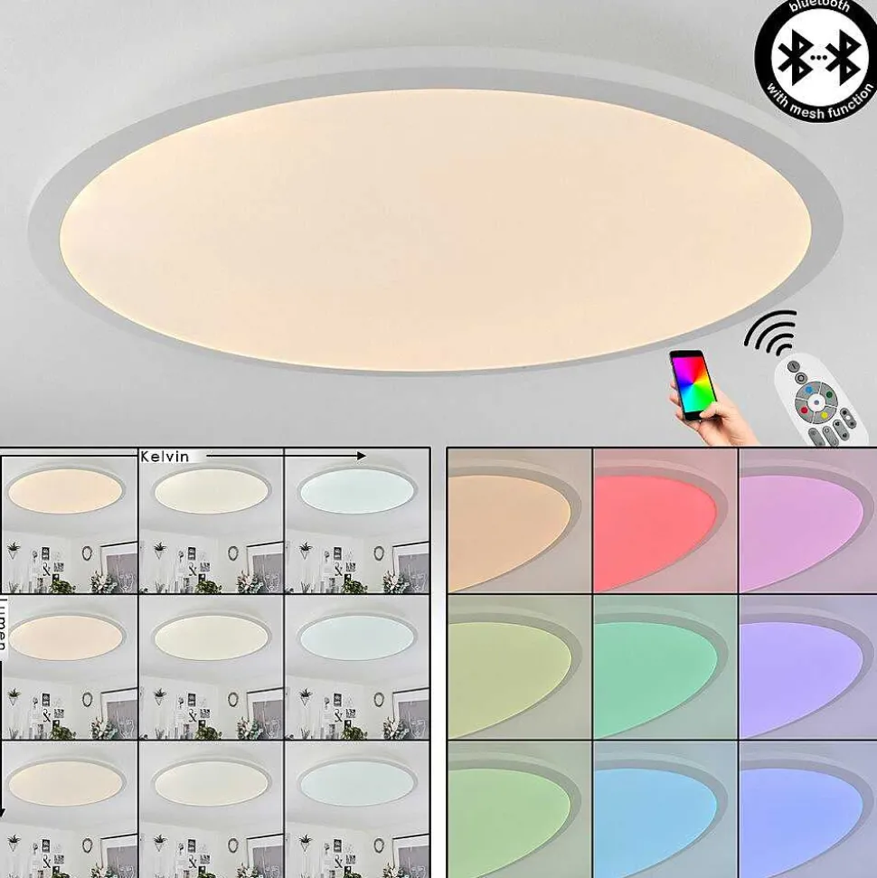 Plafonnier Sani Led Blanc, 1 Lumiere, Telecommandes, Changeur De Couleurs