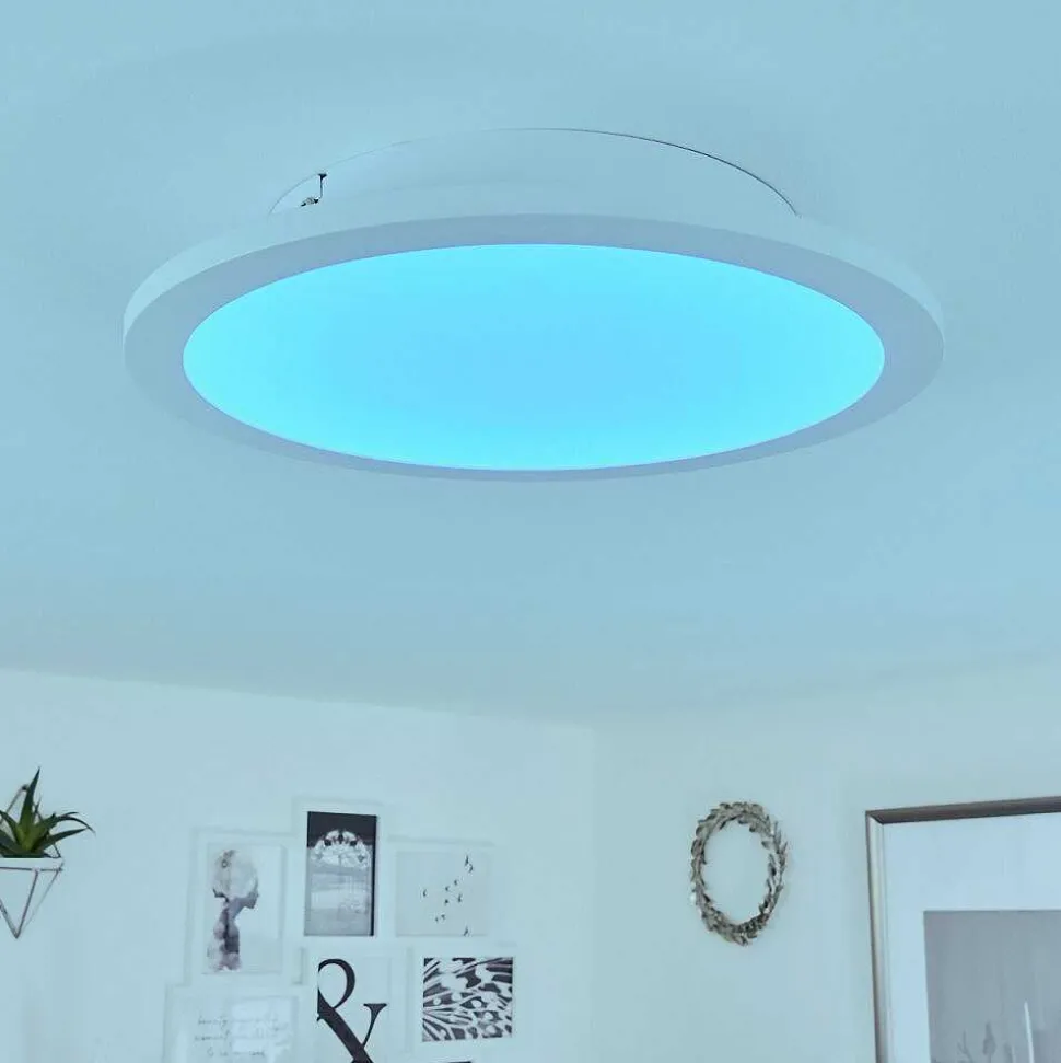 Plafonnier Sani Led Blanc, 1 Lumiere, Telecommandes, Changeur De Couleurs