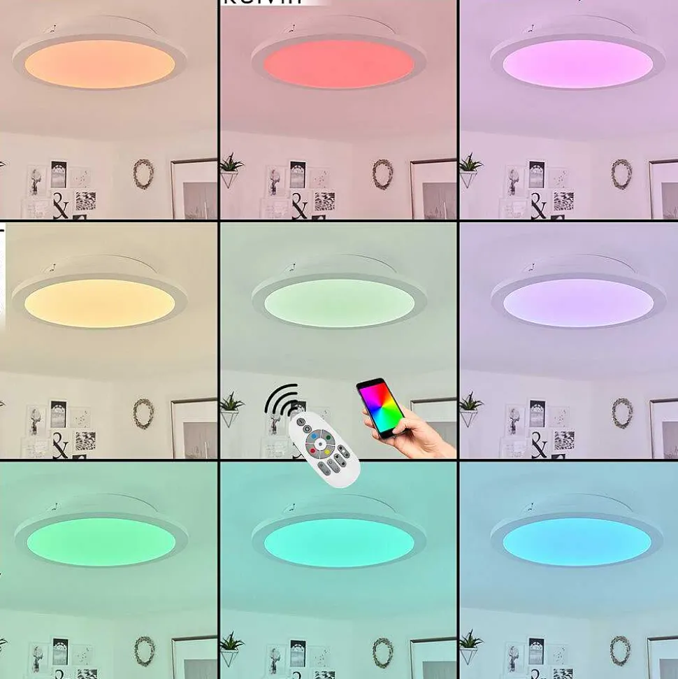 Plafonnier Sani Led Blanc, 1 Lumiere, Telecommandes, Changeur De Couleurs