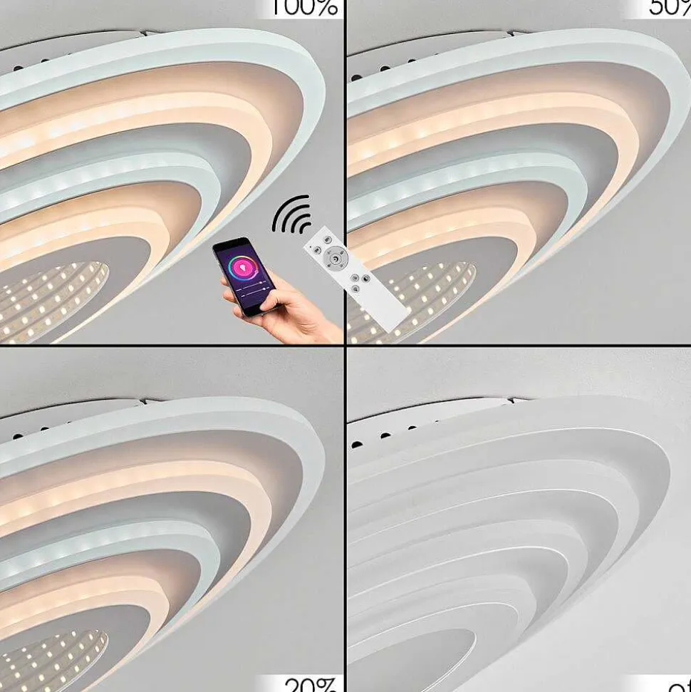 Plafonnier Takok Led Blanc, 1 Lumiere, Telecommandes