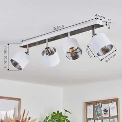 Plafonnier Tibro Argente, Blanc, 4 Lumieres