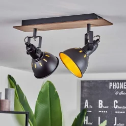 Plafonnier Tina Bois Fonce, Ecru, Noir, 2 Lumieres