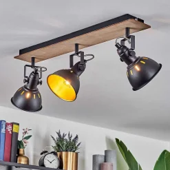 Plafonnier Tina Chrome, Bois Fonce, Noir, 3 Lumieres