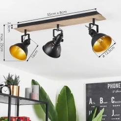 Plafonnier Tina Chrome, Bois Fonce, Noir, 3 Lumieres