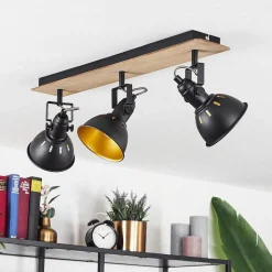 Plafonnier Tina Chrome, Bois Fonce, Noir, 3 Lumieres