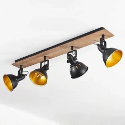 Plafonnier Tina Chrome, Bois Fonce, Noir, 4 Lumieres