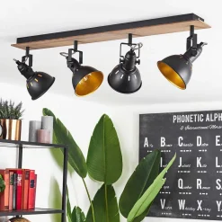 Plafonnier Tina Chrome, Bois Fonce, Noir, 4 Lumieres