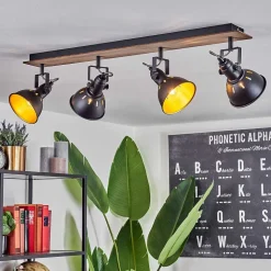 Plafonnier Tina Chrome, Bois Fonce, Noir, 4 Lumieres