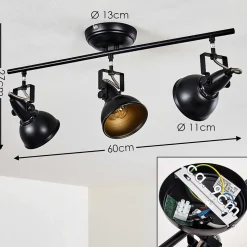 Plafonnier Tina Noir, 3 Lumieres