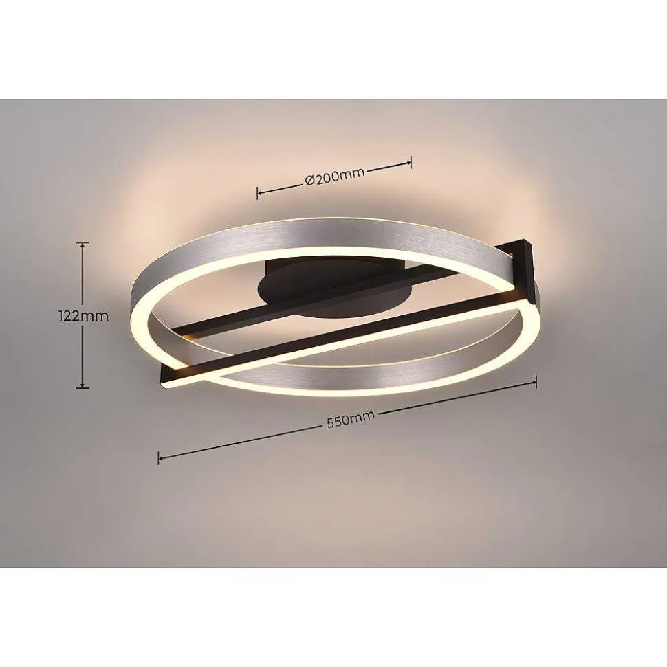 Plafonnier Trio Thompson Led Aluminium Brosse, 1 Lumiere, Telecommandes, Changeur De Couleurs