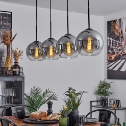 Plafonnier Verre 20 Cm Koyoto Clair, Fume, 4 Lumieres