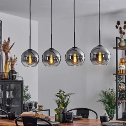 Plafonnier Verre 20 Cm Koyoto Clair, Fume, 4 Lumieres