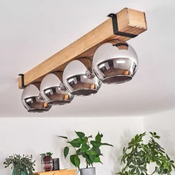 Plafonnier Verre 15Cm Montgomery Ecru, Noir, 4 Lumieres