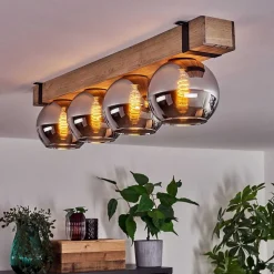 Plafonnier Verre 15Cm Montgomery Ecru, Noir, 4 Lumieres