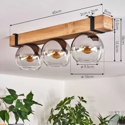 Plafonnier Verre 15Cm Montgomery Ecru, Noir, 3 Lumieres