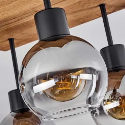 Plafonnier Vouhet Brun, Couleur Bois, Noir, 4 Lumieres