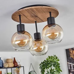 Plafonnier Vouhet Brun, Couleur Bois, Noir, 3 Lumieres