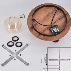 Plafonnier Vouhet Brun, Couleur Bois, Noir, 3 Lumieres