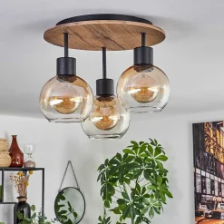Plafonnier Vouhet Brun, Couleur Bois, Noir, 3 Lumieres