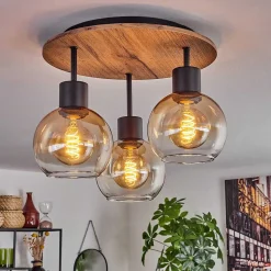 Plafonnier Vouhet Brun, Couleur Bois, Noir, 3 Lumieres