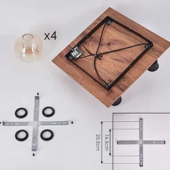 Plafonnier Vouhet Brun, Couleur Bois, Noir, 4 Lumieres