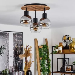 Plafonnier Vouhet Brun, Couleur Bois, Noir, 3 Lumieres